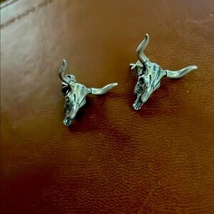 Sterling Silver Bull Skull Earrings